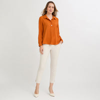 Blusa Manga Roll Up con Botones en Escote Terracota