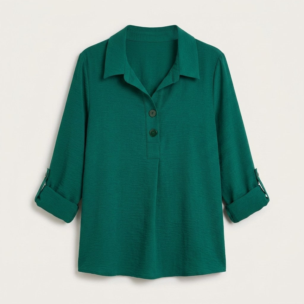Blusa Manga Roll Up con Botones en Escote Verde en plano