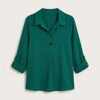 Blusa Manga Roll Up con Botones en Escote Verde en plano