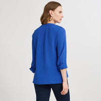 Blusa Manga Larga con Botones Frontales Azul