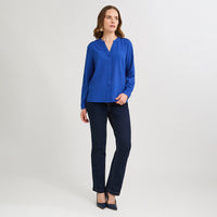 Blusa Manga Larga con Botones Frontales Azul