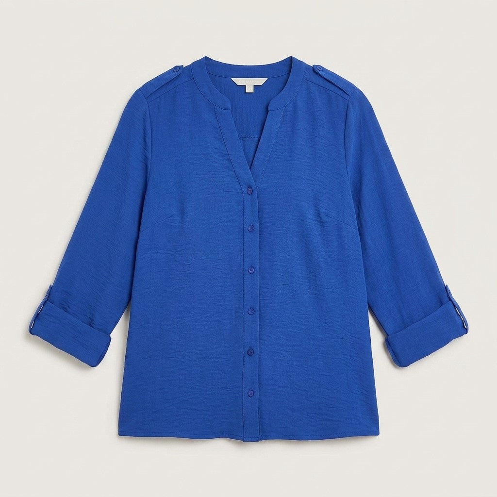 Blusa Manga Larga con Botones Frontales Azul en plano