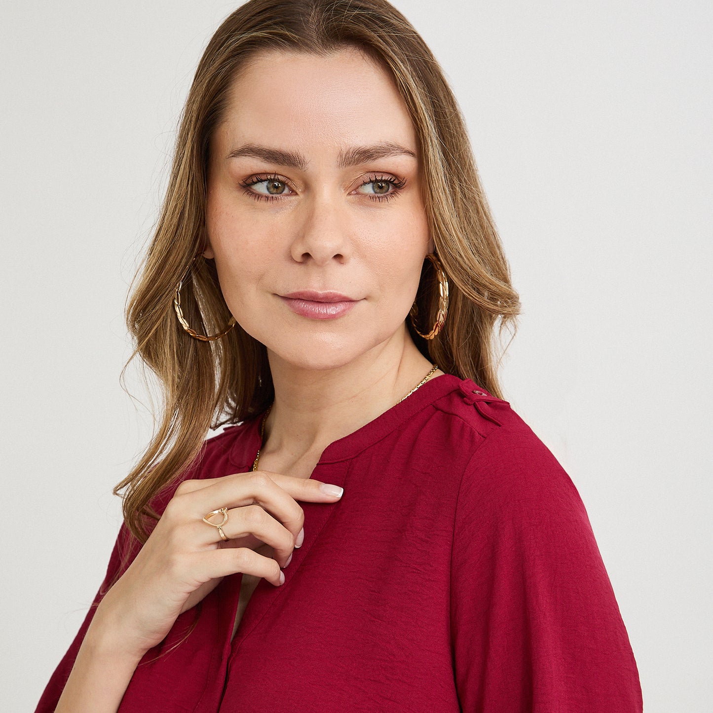Blusa Manga Larga con Botones Frontales Rojo