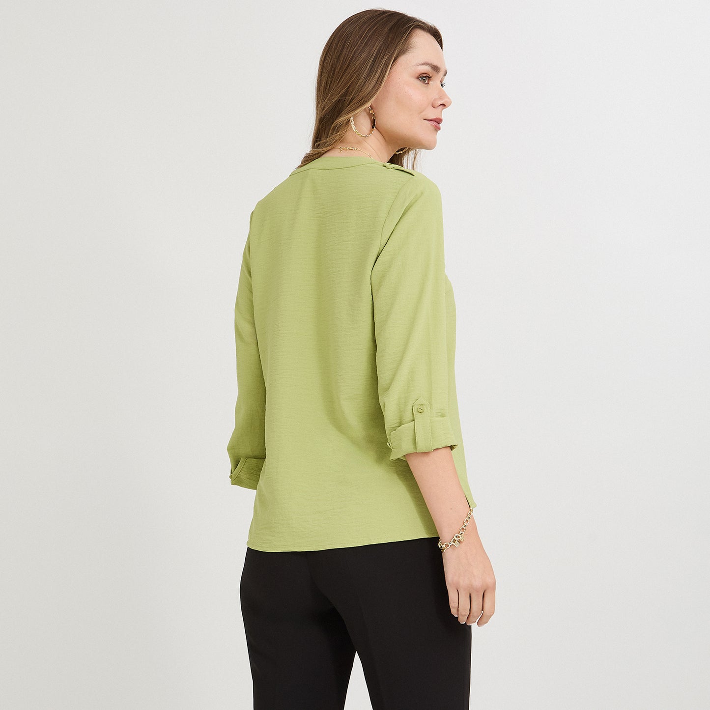 Blusa Manga Larga con Botones Frontales Verde