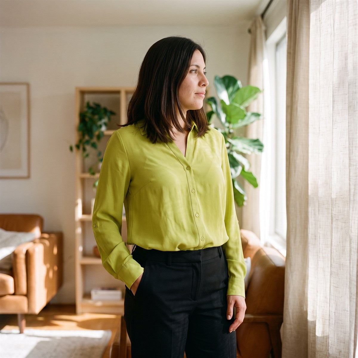 Blusa Manga Larga con Botones Frontales Verde lifestyle