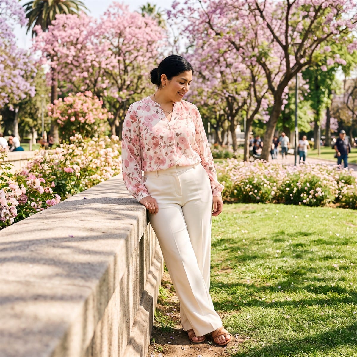 Blusa Escote Mao un Botón Rosado lifestyle