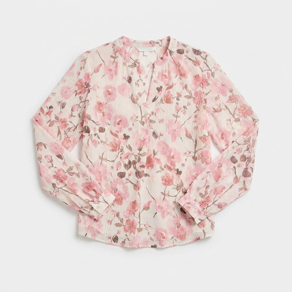 Blusa Escote Mao un Botón Rosado en plano