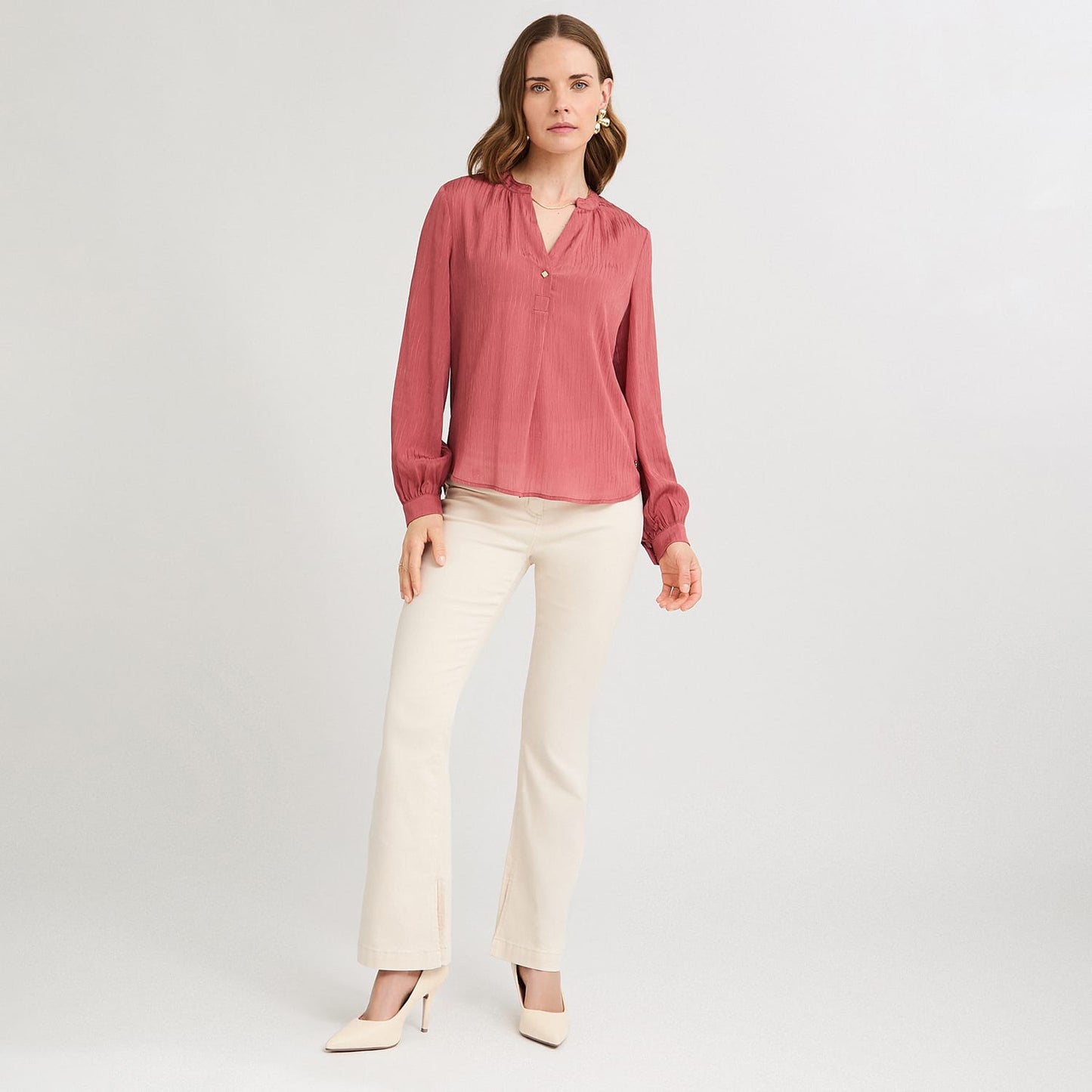 Blusa Escote Mao un Botón Rosado