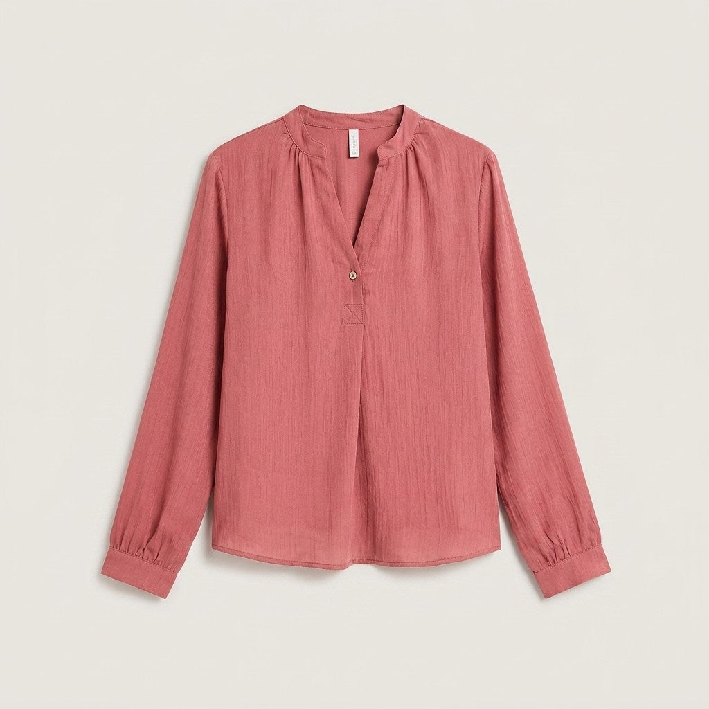 Blusa Escote Mao un Botón Rosado en plano