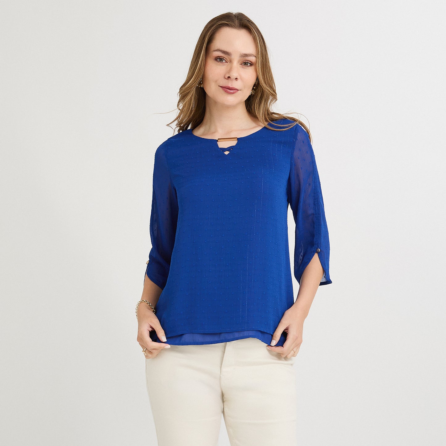 Blusa Manga 3/4 con Líneas de Lurex Azul