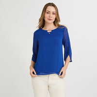 Blusa Manga 3/4 con Líneas de Lurex Azul