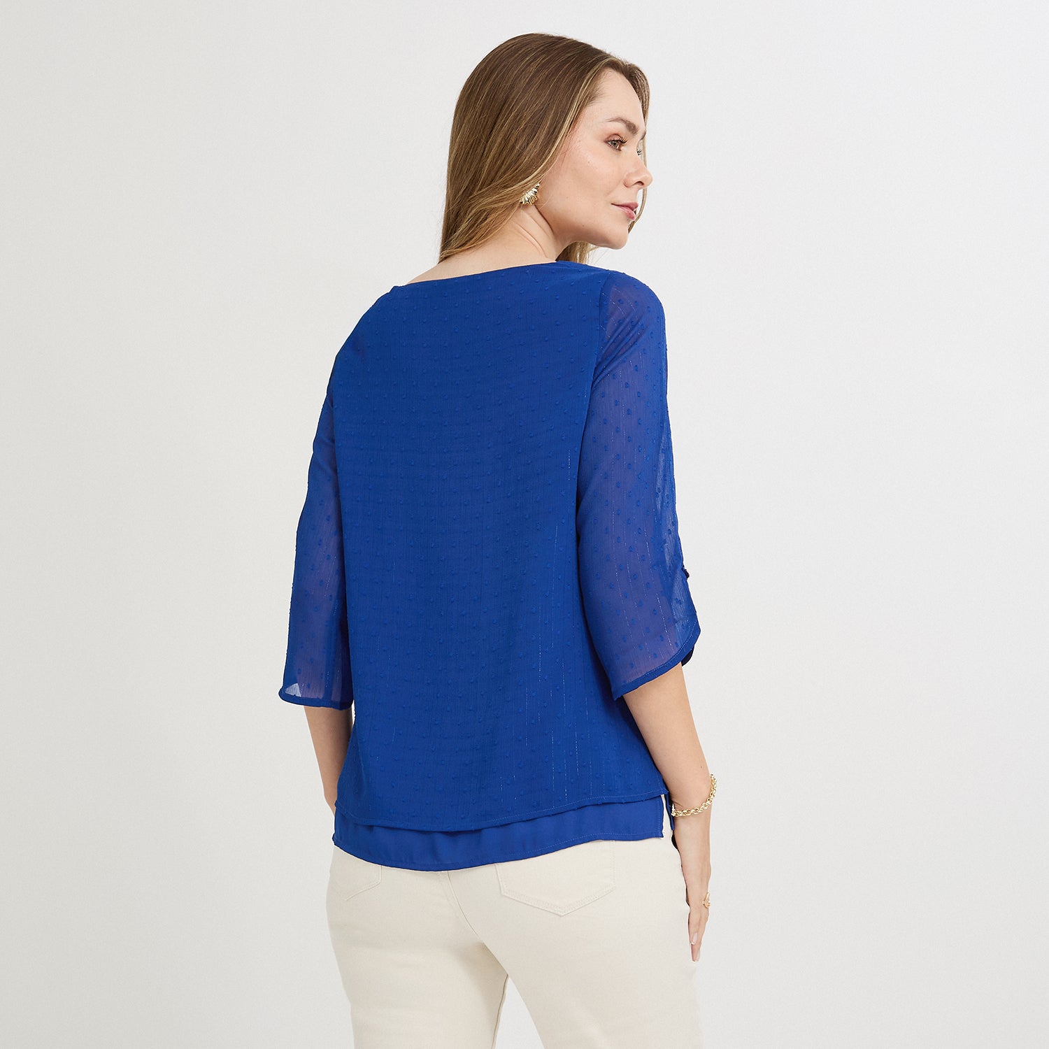 Blusa Manga 3/4 con Líneas de Lurex Azul