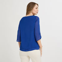 Blusa Manga 3/4 con Líneas de Lurex Azul