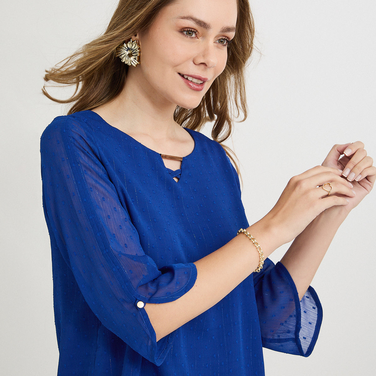 Blusa Manga 3/4 con Líneas de Lurex Azul