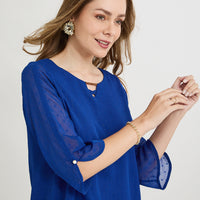 Blusa Manga 3/4 con Líneas de Lurex Azul