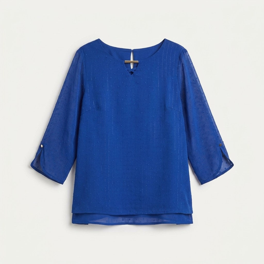 Blusa Manga 3/4 con Líneas de Lurex Azul en plano