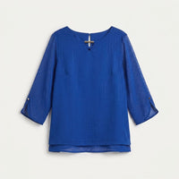 Blusa Manga 3/4 con Líneas de Lurex Azul en plano