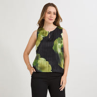 Blusa sin Mangas con Botón Estampada Verde