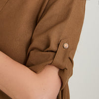 Blusa Blusón de Lino Manga Roll Up Liso Taupe