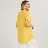 Blusa Blusón de Lino Manga Roll Up Liso Amarillo