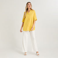 Blusa Blusón de Lino Manga Roll Up Liso Amarillo