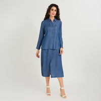 Blusa Lyocell Manga Larga Roll Up Azul