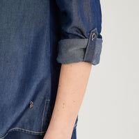 Blusa Lyocell Manga Larga Roll Up Azul