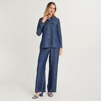Blusa Lyocell Manga Larga Roll Up Azul