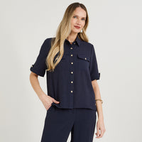 Blusa Manga Corta con Botones Azul