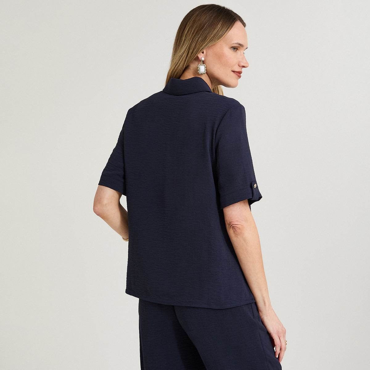 Blusa Manga Corta con Botones Azul