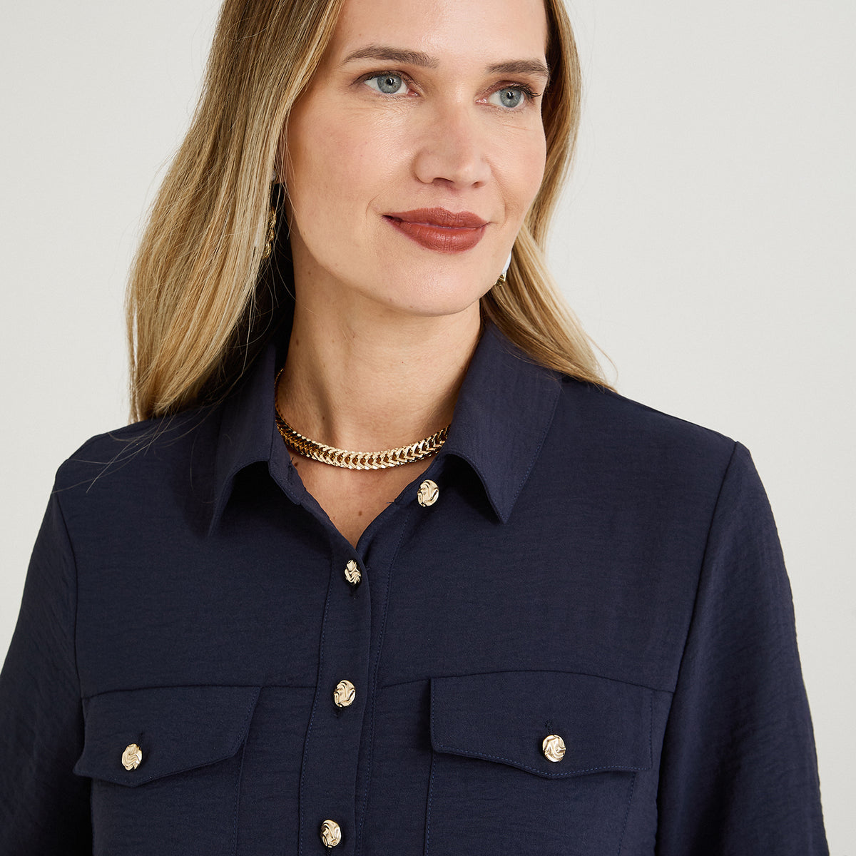 Blusa Manga Corta con Botones Azul