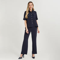 Blusa Manga Corta con Botones Azul