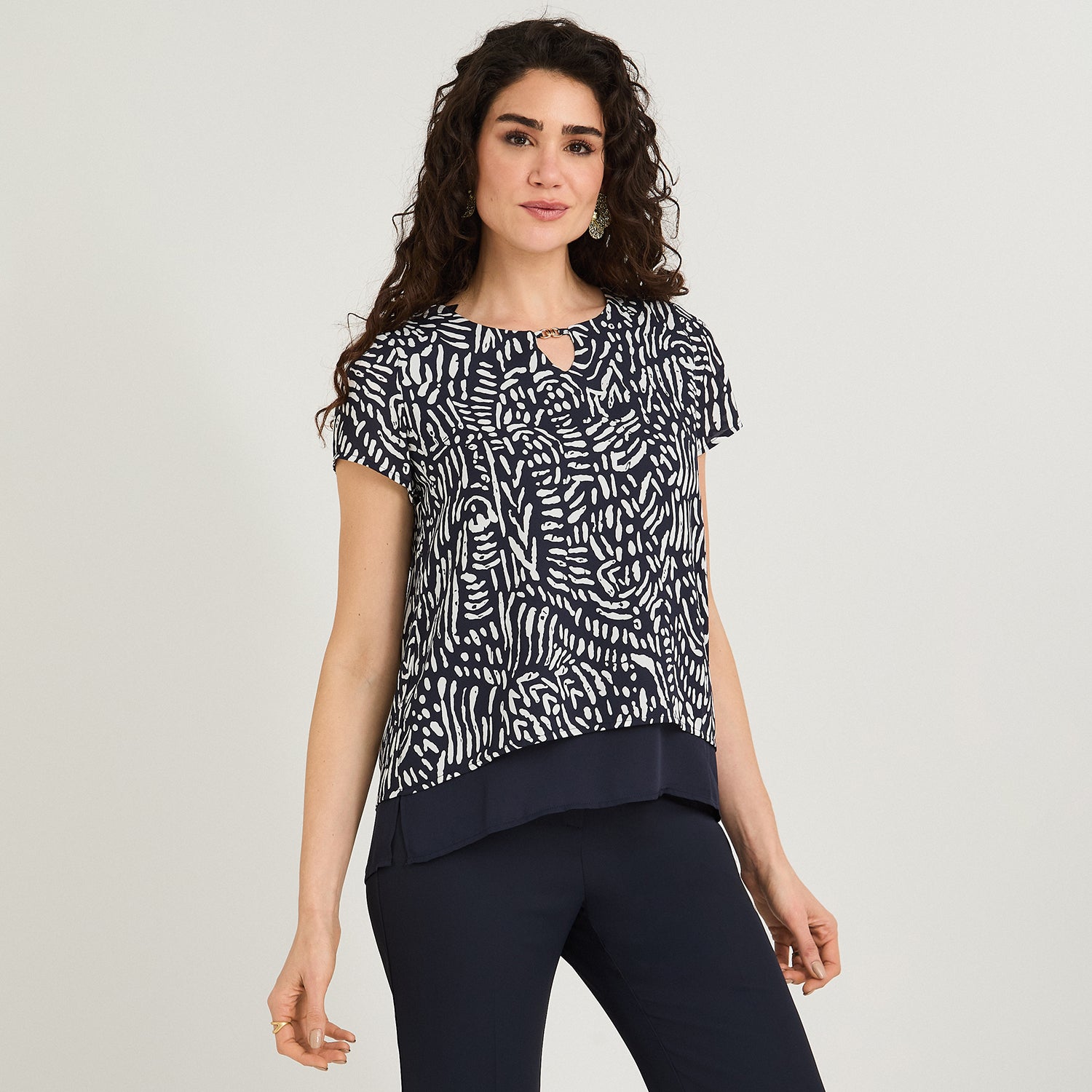 Blusa con Faldón Manga Corta Azul