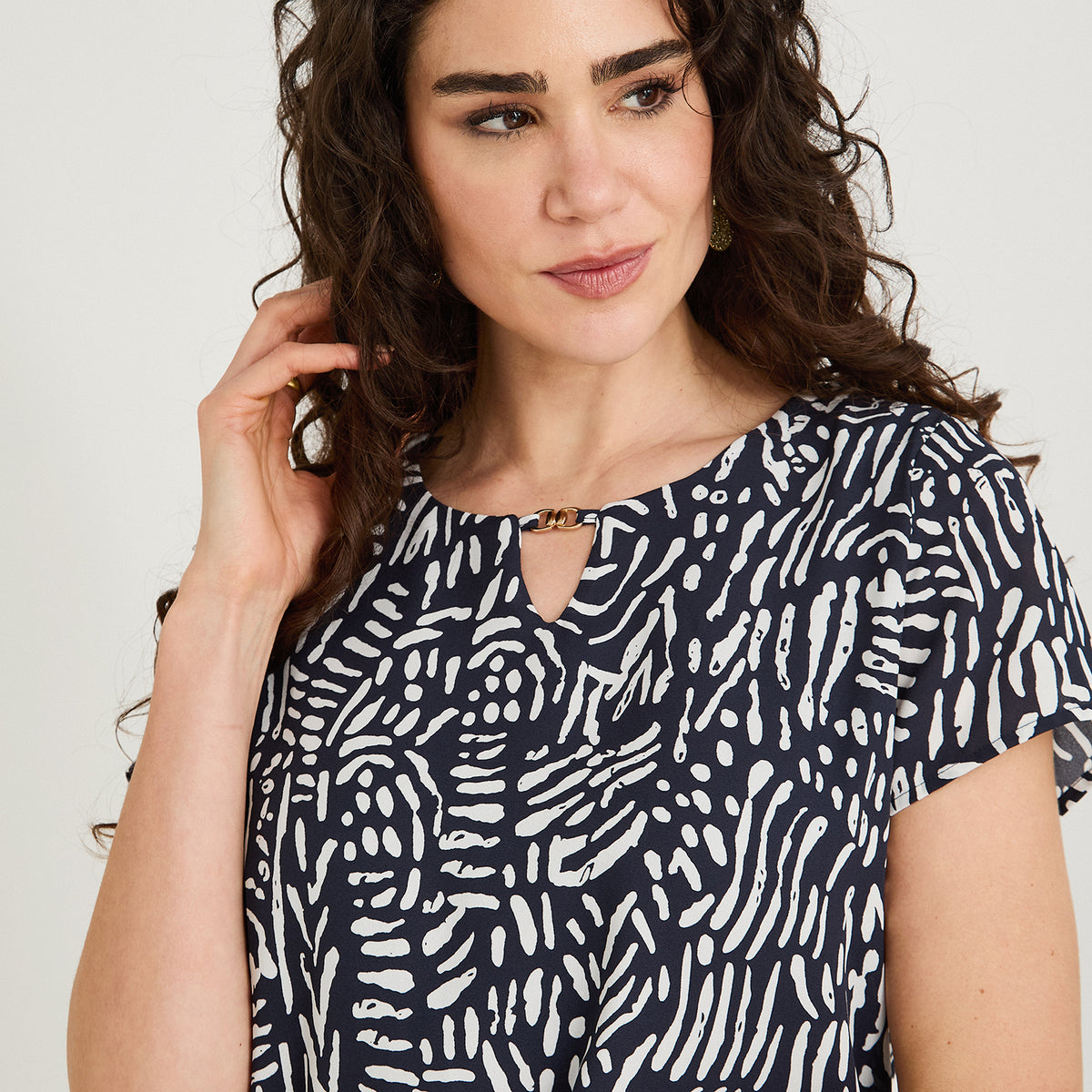 Blusa con Faldón Manga Corta Azul