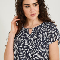 Blusa con Faldón Manga Corta Azul
