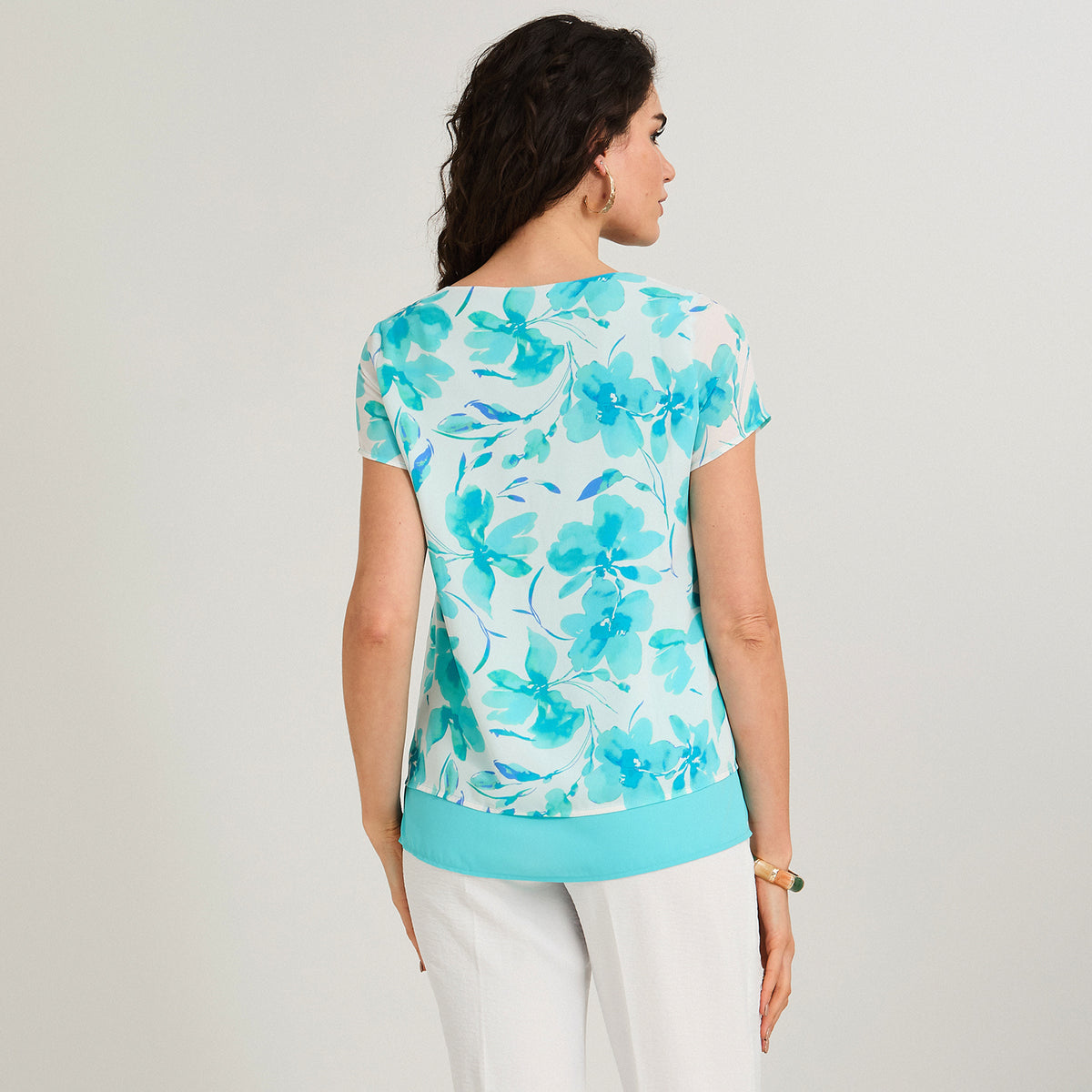 Blusa con Faldón Manga Corta Celeste
