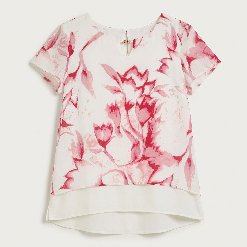 Blusa con Faldón Manga Corta Rojo en plano