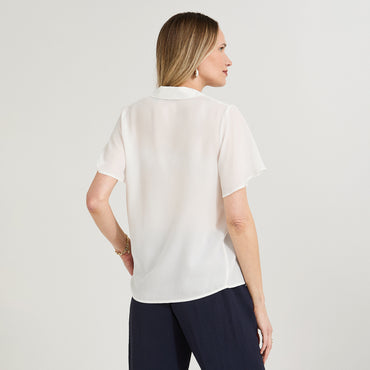 Blusa Manga Corta Cuello Camisero Crudo