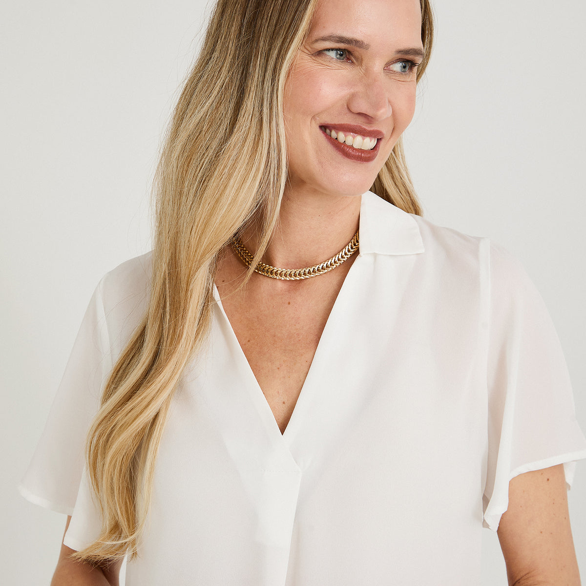 Blusa Manga Corta Cuello Camisero Crudo