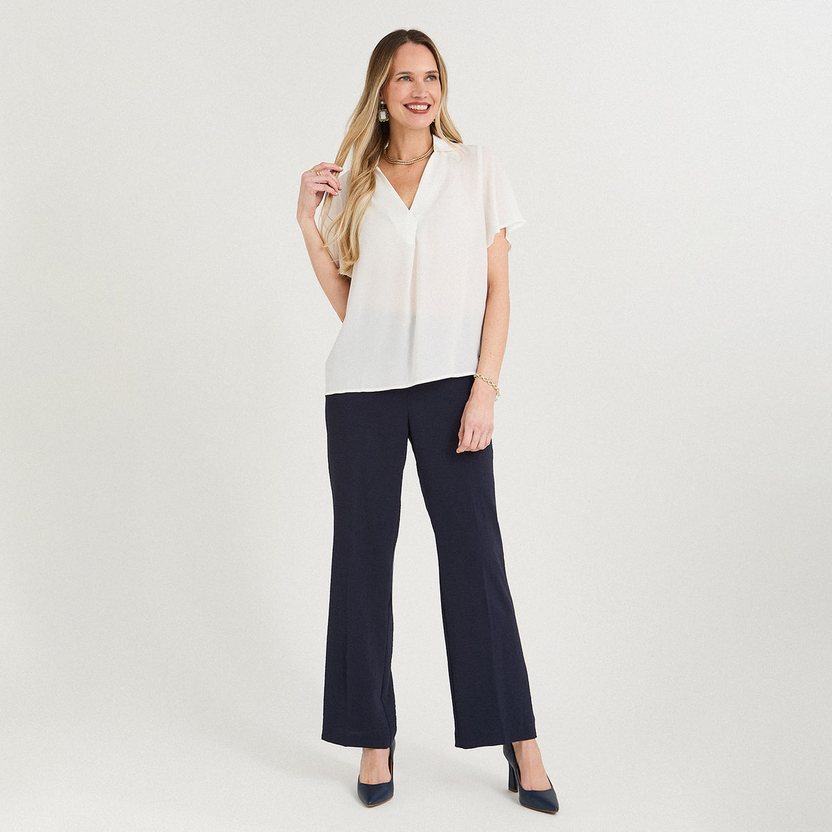 Blusa Manga Corta Cuello Camisero Crudo