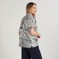 Blusa Manga Corta Cuello Camisero Azul