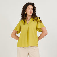 Blusa Manga Corta Cuello Camisero Verde
