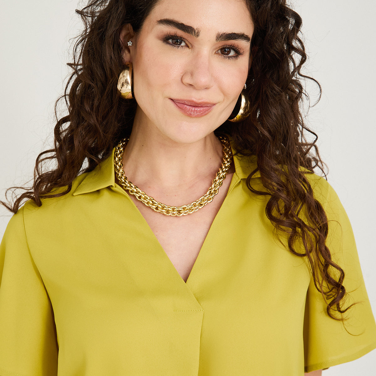 Blusa Manga Corta Cuello Camisero Verde