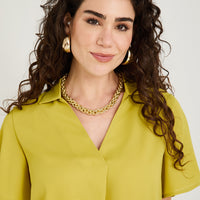 Blusa Manga Corta Cuello Camisero Verde