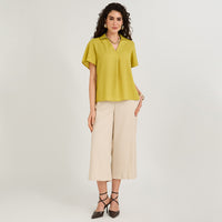 Blusa Manga Corta Cuello Camisero Verde