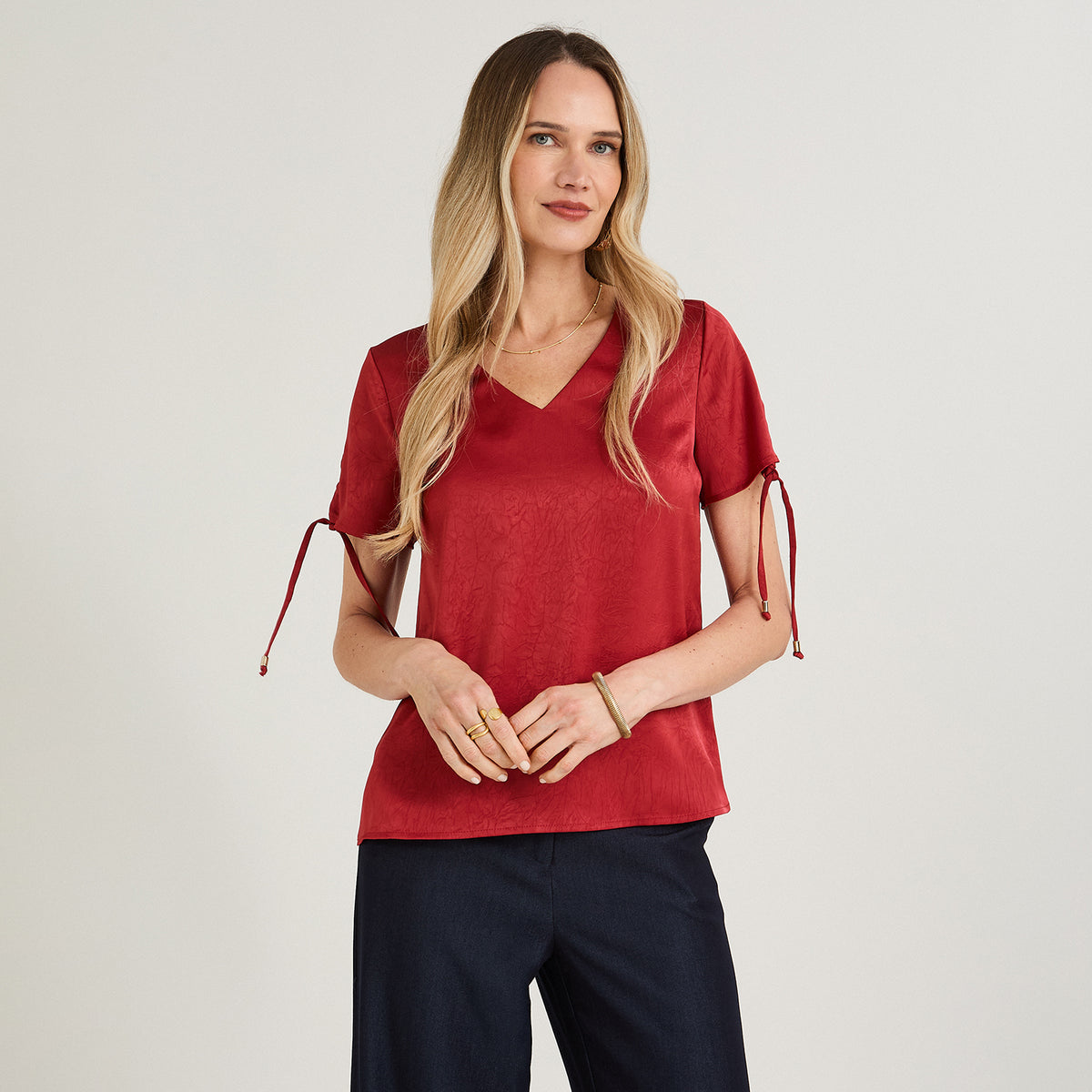 Blusa Manga Corta Escote V Rojo