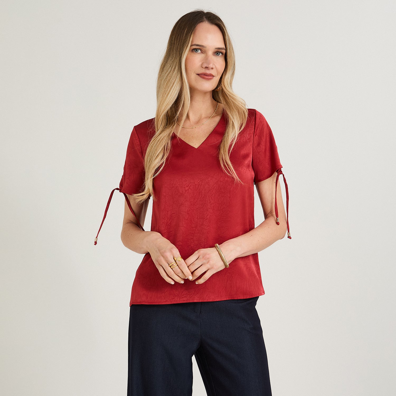 Blusa Manga Corta Escote V Rojo