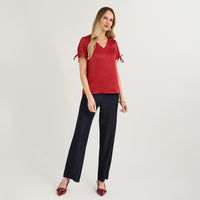 Blusa Manga Corta Escote V Rojo