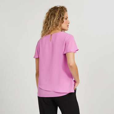 Blusa Escote V con Capas Rosado