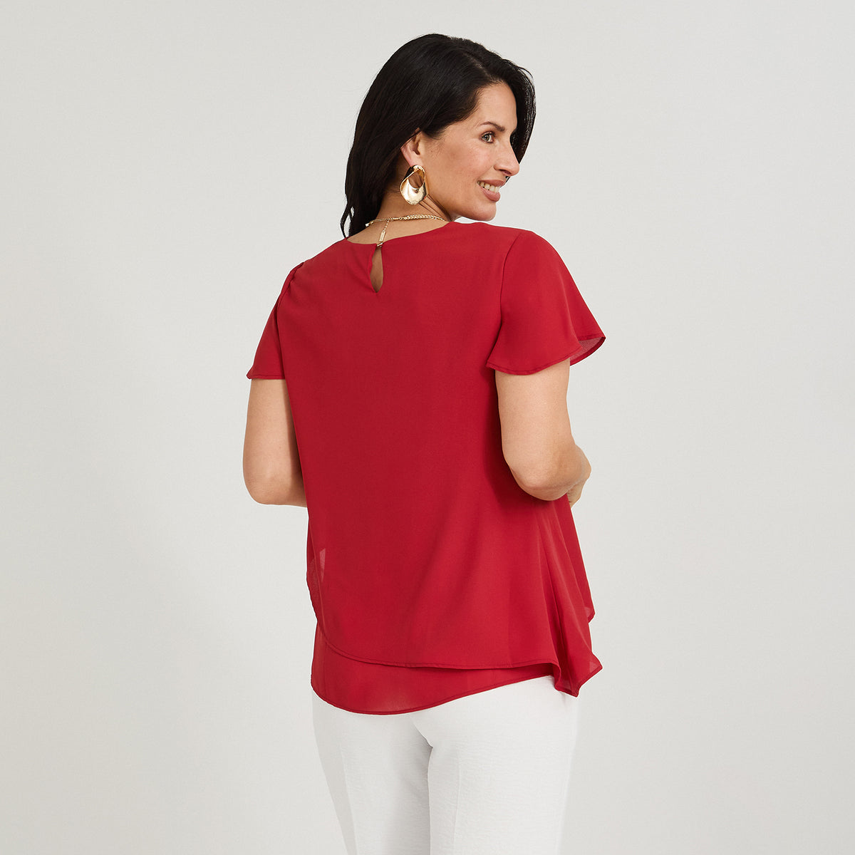 Blusa Escote V con Capas Rojo